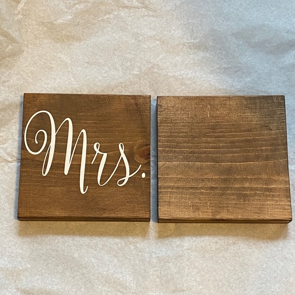 MR & MRS wood signs - rustic home decor, wedding, shower. Wood base, white text - Picture 2 of 2